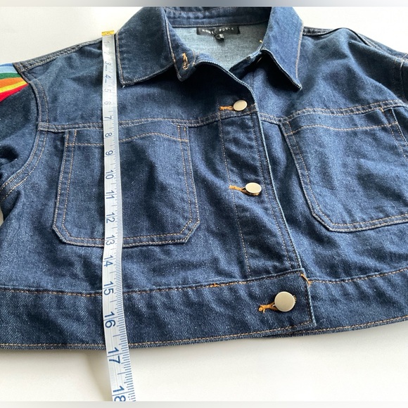 Honey Punch Cropped Denim Jacket with Rainbow Stripe Pride Detail Size S - Picture 9 of 12